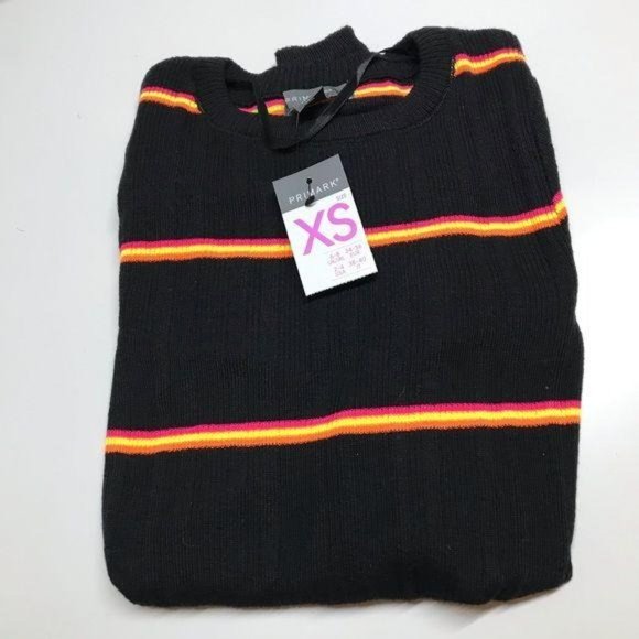 Primark sweater stripes black yellow girls XS New - Picture 1 of 13